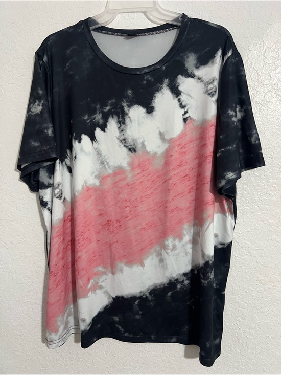 not sure Tops - Women Black Tie Dye T-Shirt Size 3 XL Short Sleeve Crew Neck Polyester # 740
